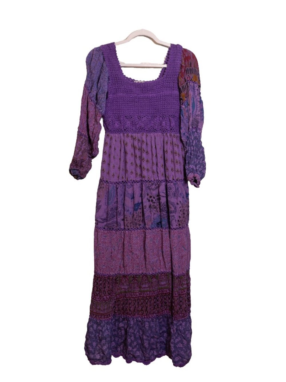 Raiment Fashions Purple Crochet & Patchwork Long Sleeve Maxi Dress - XL